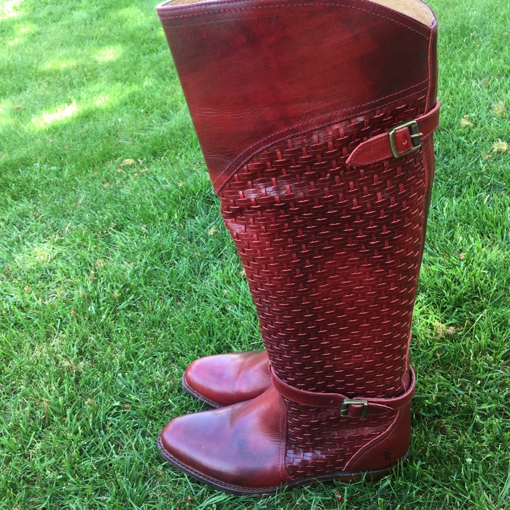 Frye Dorado Riding Woven Boot Burnt Red Tall